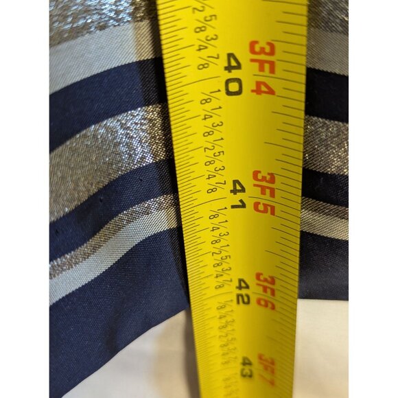 Navy & Silver Striped Party Dress With Metallic Accents Short Sleeve Womens Sz 1 - Picture 6 of 7